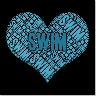 Swim Word Cloud - Heart Shaped Swimming Typography Posters and Art